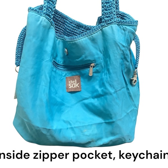 The Sak Teal Blue hobo, snap closure, Hand-crochet, Recycled Polypropylene Yarn - Picture 3 of 4